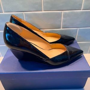 Pour la Victoire black patent wedge heel